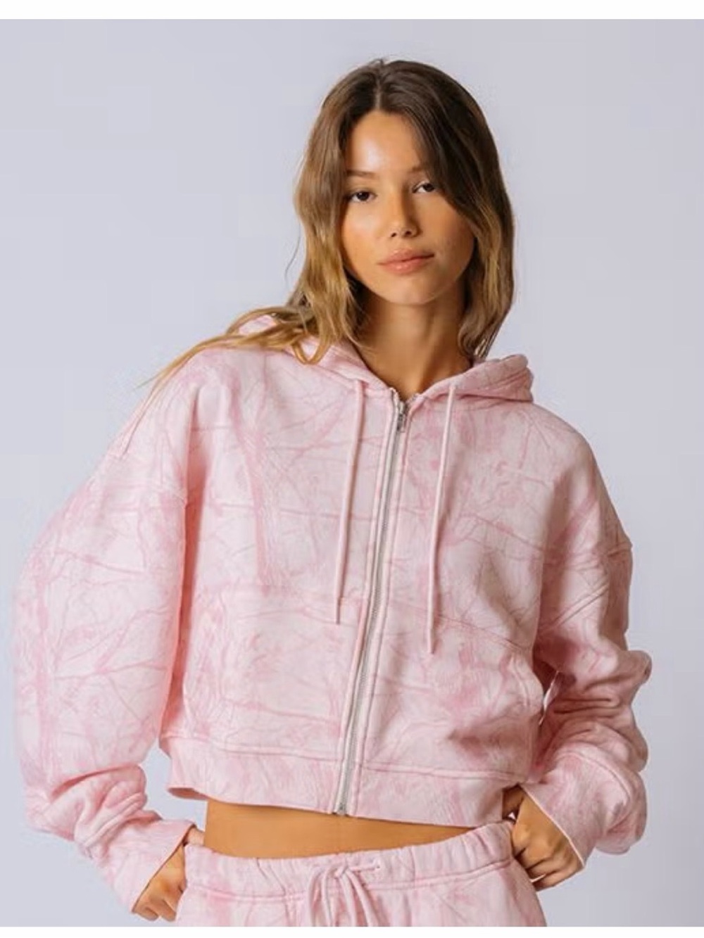 Dairy Boy Bubblegum Camo Zip Up Cropped Hoodie